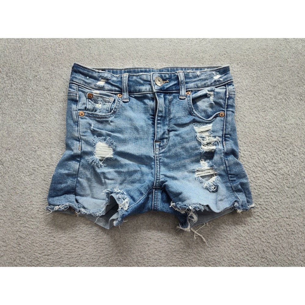 American Eagle Outfitters Women Denim Shorts 0 Blue Button Distressed Streetwear